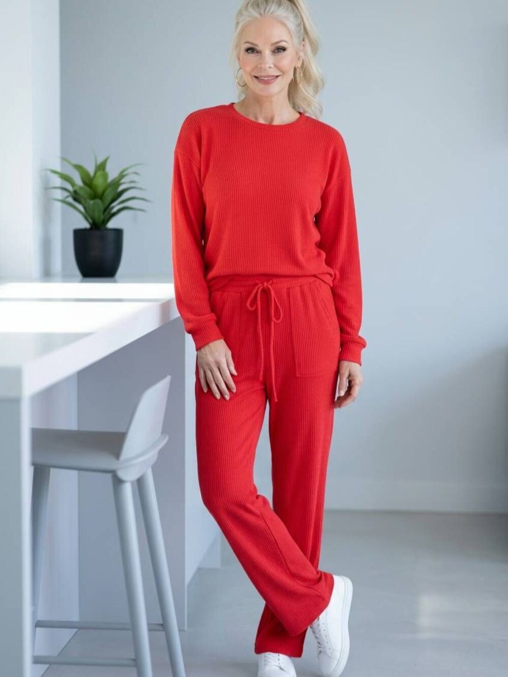 🩵NWOT Red Long Sleeve Top & Wide Leg Pants Lounge Set Medium